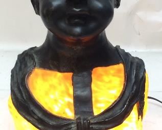 VTG. DIE CAST FIGURINE LAMP ORANGE GLASS