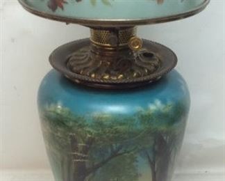 ANTIQUE HAND PAINTED GLOBE LAMP,