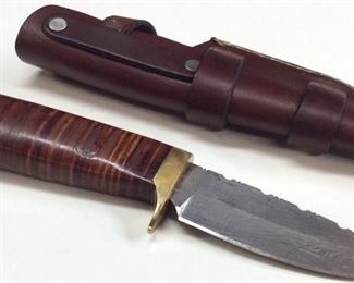 LEATHER HANDLE DAMASCUS BLADE BOWIE KNIFE