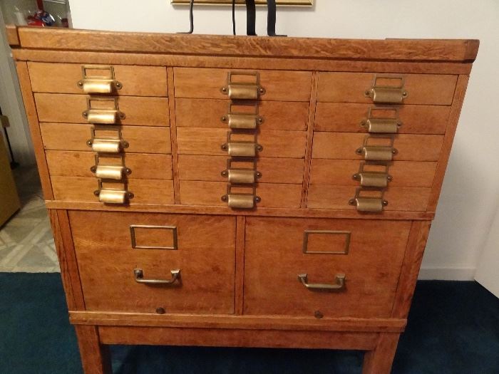 Antique Tiger oak 17 drawer apothecary cabinet 