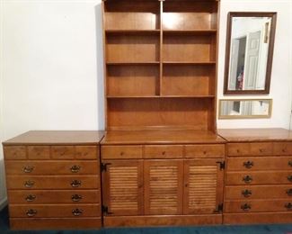 Ethan Allen maple and birch bedroom dresser and bookshelf.   Louvered bi-fold door