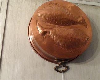 Antique copper tin lined fish mold