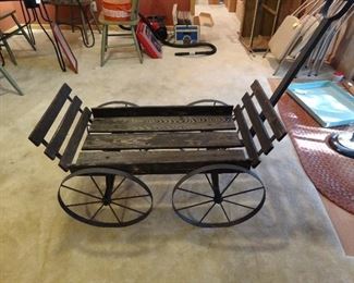 Vintage garden cart with iron wheels