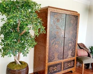 Maitland Smith, tooled leather, armoire/ entertainment center
