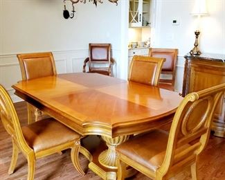 Bernhardt,  dining room set, buffet,  dining room table, 77" x 46",  w/ 8 chairs,  2 leaves,  18in each, 