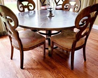 Charleston Forge, copper top table. Walter E. Smithe kitchen chairs, 