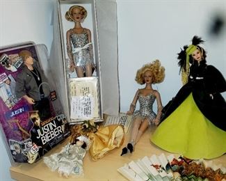 Roxy Chicago, Tonner Doll, one new in box, one out of box.  Justin Bieber Doll, Scarlett O'Hara Doll.