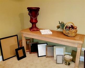 Console table, picture frames