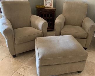 Rowe Arm Chair x 2 and Ottoman