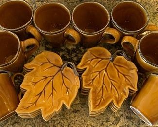 Tabletops Fall Leaf Plates and Coffee Mugs