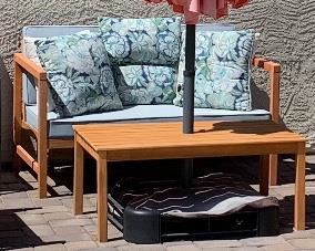 Patio Seating: Safavieh Loveseat, 2 Chairs, Coffee Table, Cushions