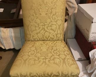 IN STORAGE! Kittinger side chair, one of two, in gold fabric. Available to see by appointment after sale.