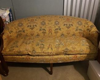 IN STORAGE! Kittinger mahogany small sofa. Available to see by appointment after sale.