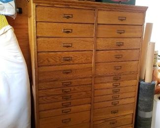 Antique very large double drawer tall oak paper safe. Perfect for ephemera, jewelry, art and/or smalls.