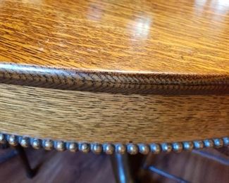 Round oak claw-foot dining table with 6 chairs - beaded edge