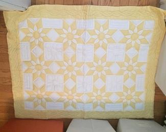 Vintage Yellow and White Dahlia star wall hanging.  Hand-quilted.