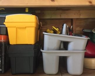 Plastic tool boxes.
