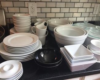 Crate and Barrel set of white dishes.
