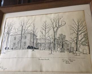1966 Pen and Ink Drawing of The Falls Church by Rear Admiral Donald Vance Cox, USN.