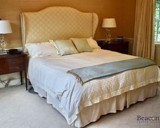 King bed with upholstered headboard