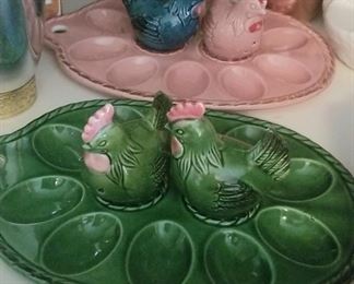 The cutest devil egg holders with salt and pepper shakers