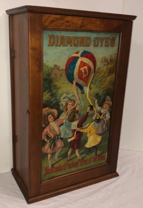 Original Diamond Dyes Country Store Advertising Display Case, Original Tins in Front and Back