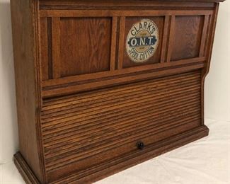 Rare Clark's Oak Roll Front Spool Cabinet With Lift Top
