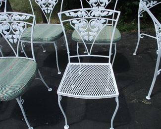 MCM PATIO TABLE WITH 6 CHAIRS AND CUSTOM MADE GLASS TABLE TOP, WOODARD