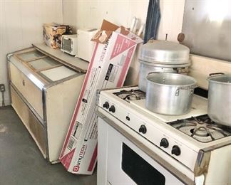 Freezer, small appliances, stove 