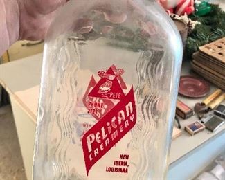 Vintage Pelican Creamery Glass Jug (does have a crack, but still intact)