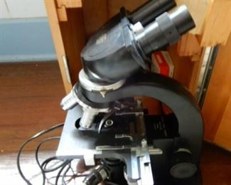 Leitz Microscope in wood box with slides and accessories.... 