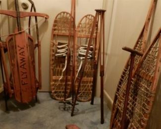 Old Attic Finds - Snowshoes, Sleds, Tripod, Scooter..... 