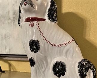 One of two hand-painted Staffordshire-like dogs (from Portugal)