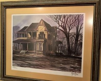 Framed watercolor print  of The McClendon House (at Houston and Vine) by the late Tylerite A.C. Gentry.