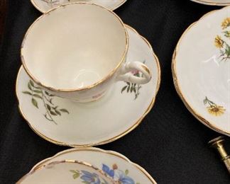 Regency bone china cups and saucers with different floral patterns