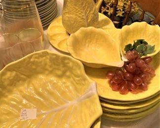Vintage 1950s Majolica Cabbage Leaf Yellow Dinnerware - miscellaneous pieces