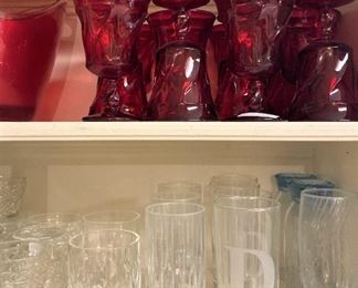 Red and clear glassware