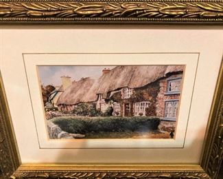 Framed art of English thatched roof houses