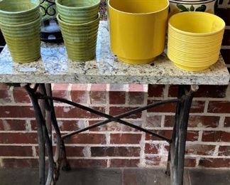 Planters; sewing machine base/granite top table