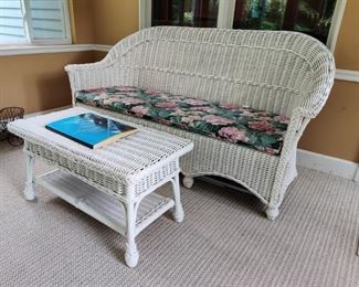 Wicker sofa and coffee table