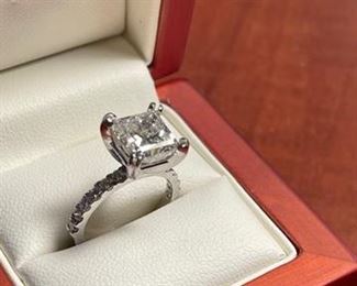 3.50ct Princess Cut Diamond Ring with12 Brilliant Cut Diamonds 0.40 total weight set in 14k white gold