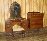 1920's Vanity w/Mirror - Stool & Chest To 4 Piece Bedroom Set