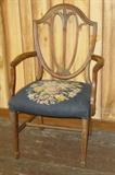 Shield Back Arm Chair w/Needlepoint Seat