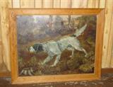 Large Oil on Canvas Bird Dog Painting. Read History on Next Photo.