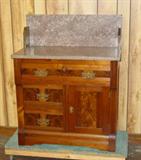Walnut Victorian Marble Top & Marble Back Splash Washstand