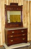 Walnut Victorian Marble Top Dresser w/Mirror