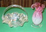Glass Basket & Swirl Vase