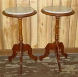 Pair of Walnut Marble Top Plant Stands