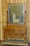 Oak Empire Style Dresser w/Mirror