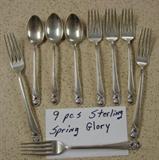 9 Pieces of Sterling "Spring Glory" Silverware